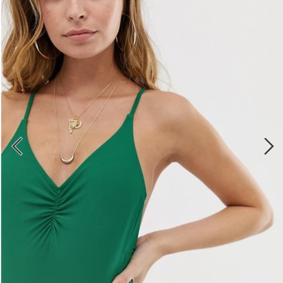 Petite Plain Grn Low Back 70s Style Swim/Bodysuit - Picture 3 of 4
